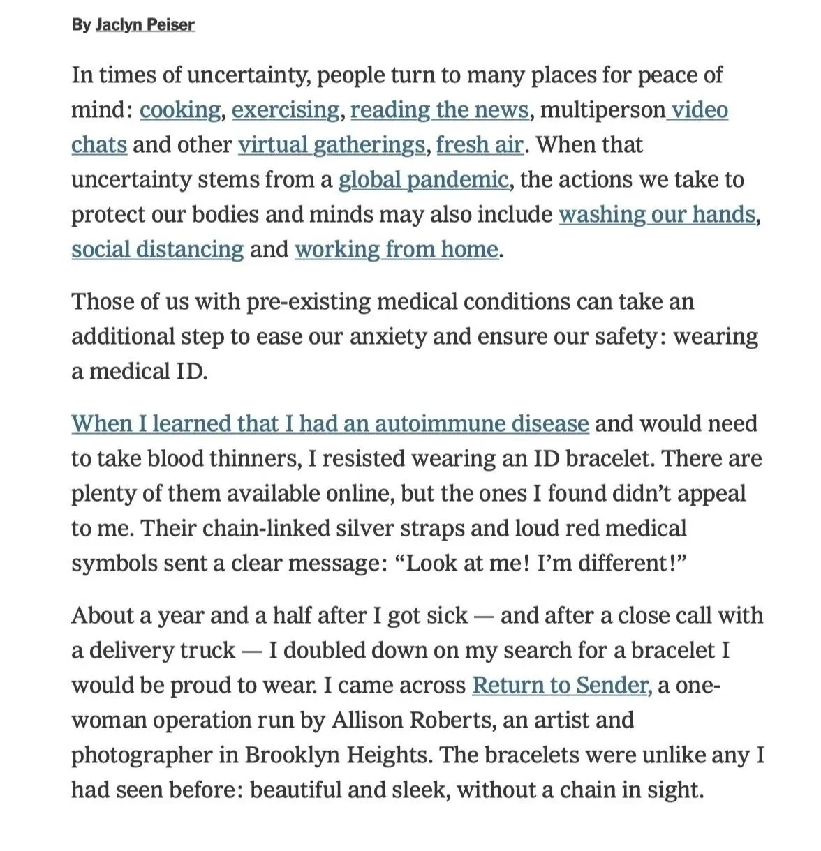 The New York Times: The Medical ID Bracelet That Doesn't Look Like